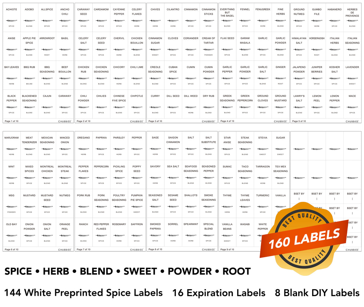 145x Clear Preprinted Label Stickers for Pantry Kitchen Spice Herb Organizer  Jar - Bed Bath & Beyond - 36365597